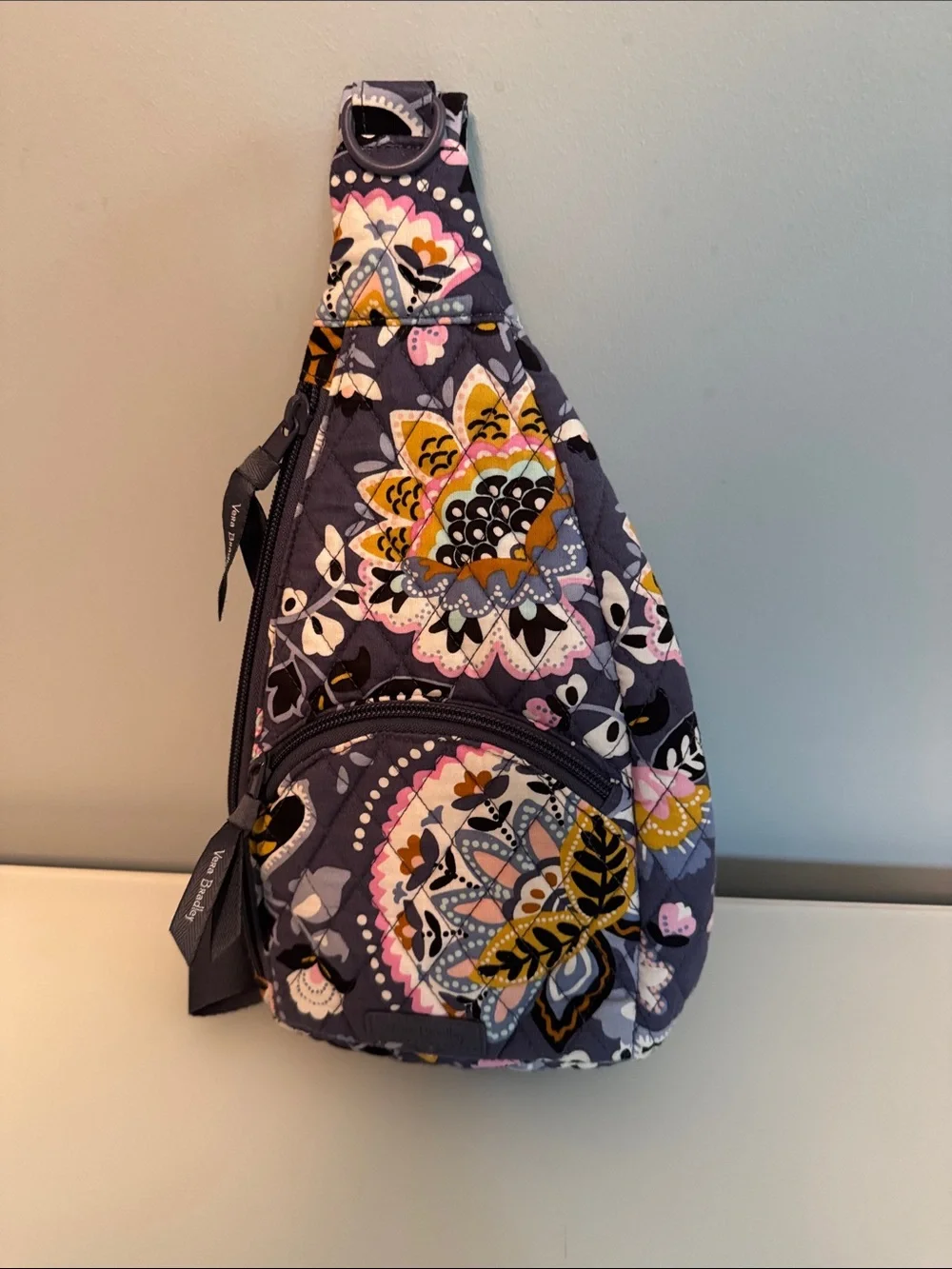 Vera Bradley Quilted Crossbody Sling in Navy Floral Pattern